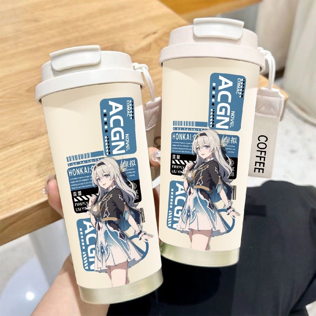 日式动漫学生女吸管杯运动大容量保温杯车载水杯保冷杯双饮咖啡杯