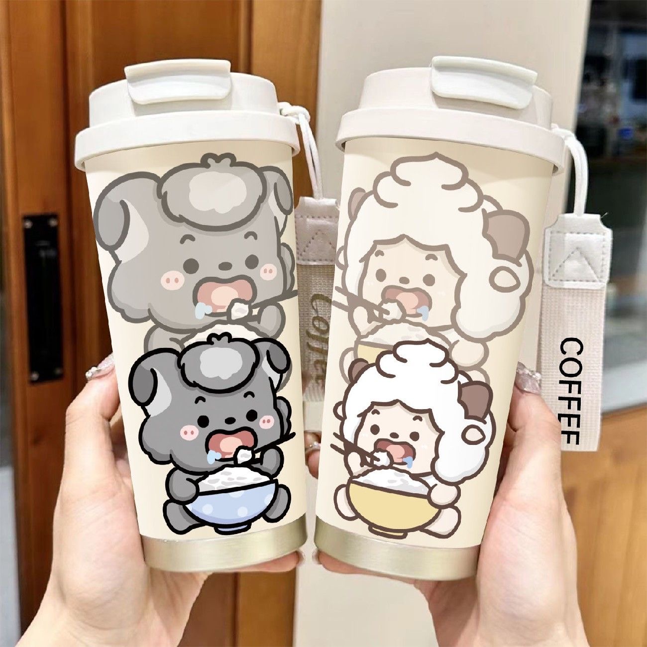 小灰灰316不锈钢保温杯咖啡杯双饮保冷学生大容量吸管车载杯子