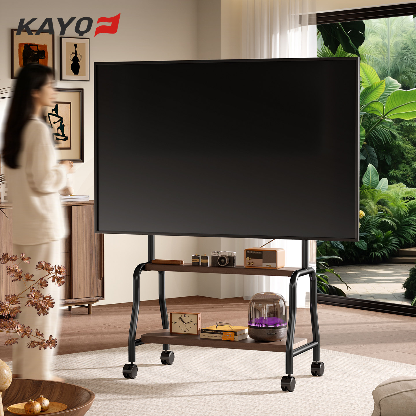 凯旗可移动电视落地支架通用艺术推车立式带轮挂架洞洞板置物架