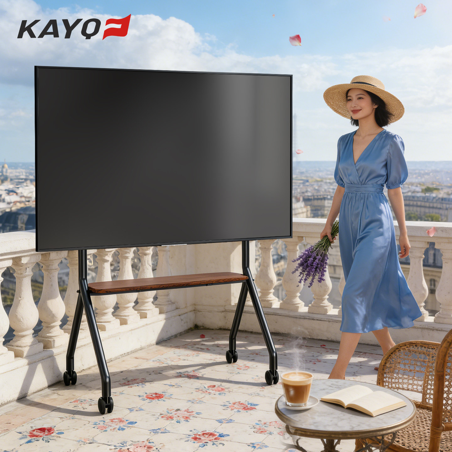 可移动落地电视支架带轮托盘高度可调适用海信TCL小米65/75寸挂架