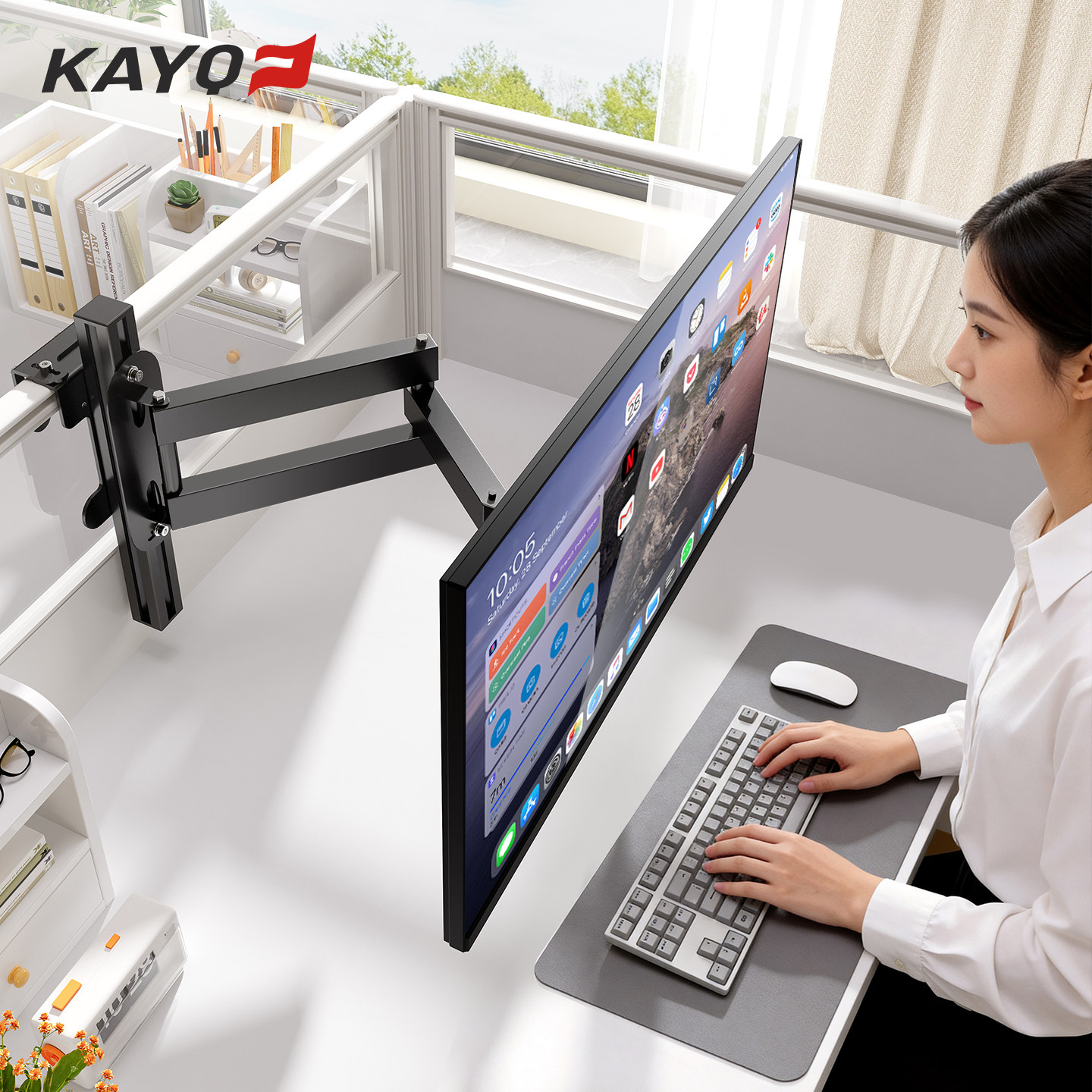 工位显示器可旋转伸缩壁挂支架屏风转角电脑显示器屏幕挂架办公室