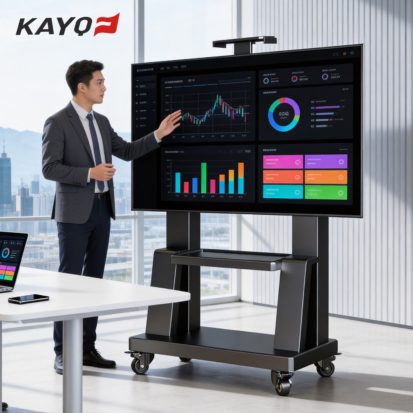凯旗电视机可移动支架落地带轮推车幼儿园教学直播会议一体机挂架