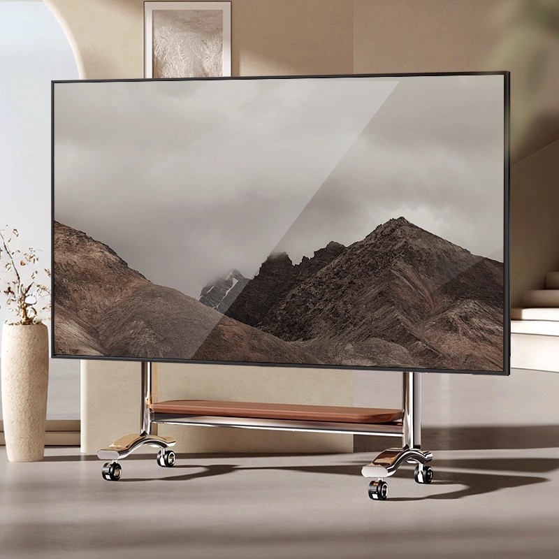 不锈钢电视机落地支架可移动带轮