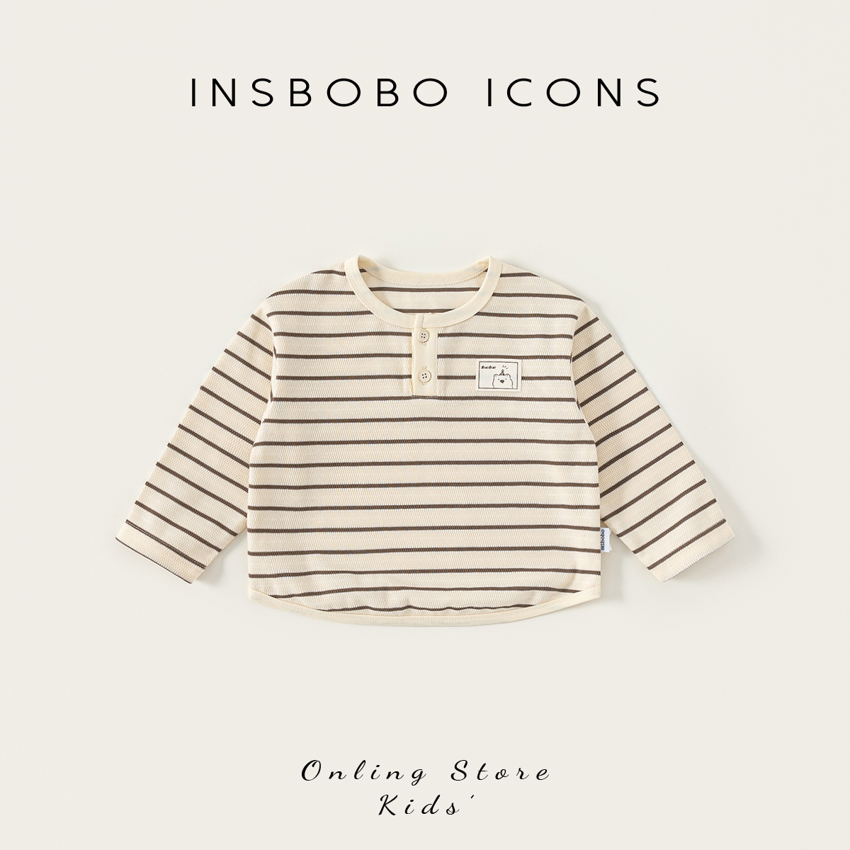 INSbobo男童贴布绣条纹长袖T恤秋
