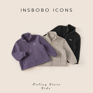 INSbobo男童外套秋冬款加绒女童毛毛衣休闲儿童衣服大童上衣冬季