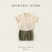 套装 衣服古风唐装 儿童汉服小童短袖 新中式 两件套国风童装 男童夏装