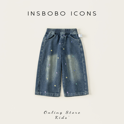 INSbobo儿童彩色小花装饰牛仔裤