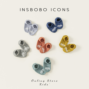 INSbobo儿童袜子2025新款男童地板袜女童防滑袜纯色休闲宝宝棉袜