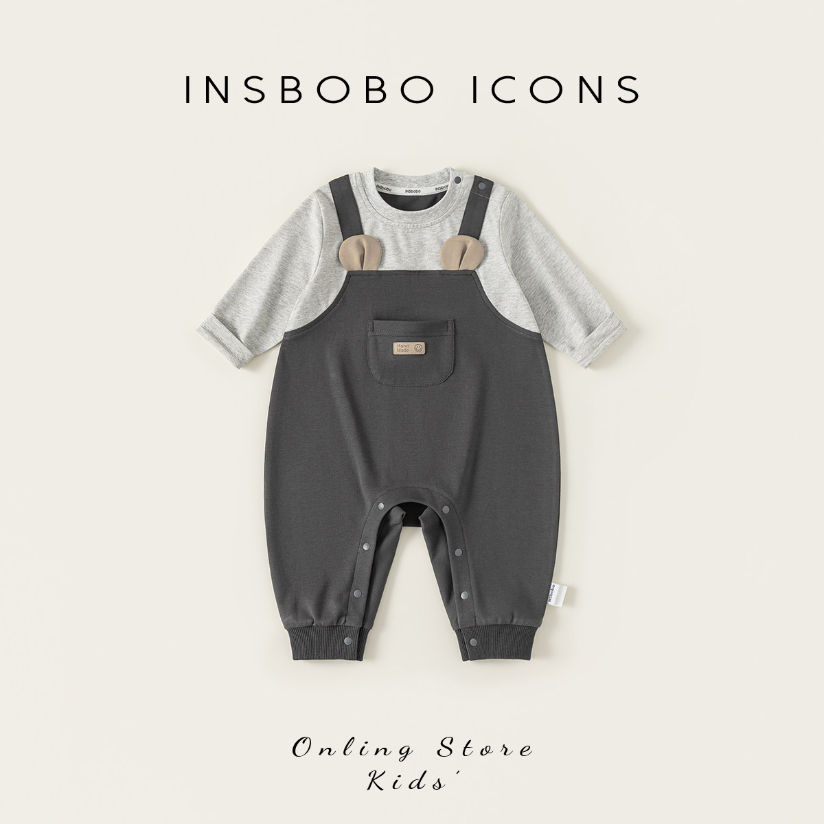 INSbobo儿童假背带撞色拼接爬服图片