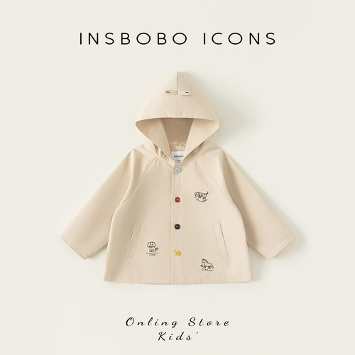 INSbobo儿童卡通刺绣连帽外套