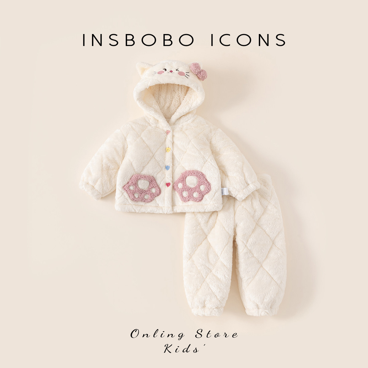 INSbobo儿童睡衣2025冬季新款女童家居服小宝宝加厚睡袍女孩套装,童装/婴儿装/亲子装,家居服套装,淘宝优惠券,粉丝福利购,淘宝优惠卷