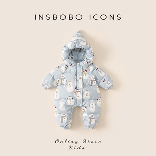 婴儿羽绒服冬季新款保暖童装外出冬装加厚白鸭绒连体衣宝宝羽绒服