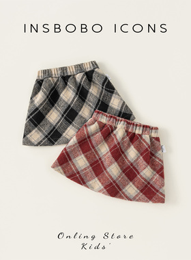 女童半身裙新年衣服儿童红色冬装周岁女宝礼服裙子女孩过年格子裙