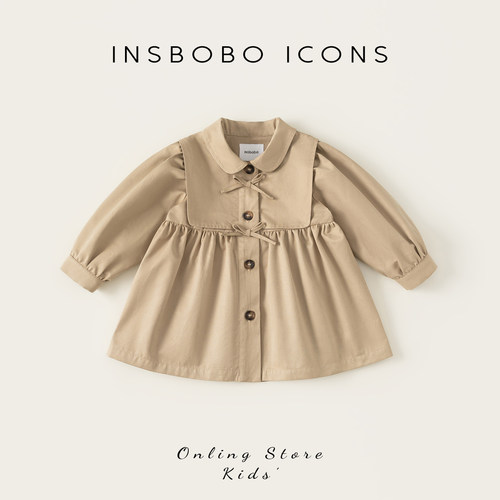 INSbobo儿童纯色蝴蝶结装饰风衣
