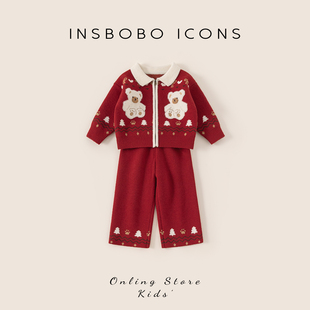 女童年服冬季女宝红色衣服套装拜冬年服喜庆风儿童过年服童装春装