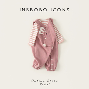 新款 連身衣女寶兩件套嬰幼兒連體潮 2025秋季 INSbobo嬰兒爬服套裝