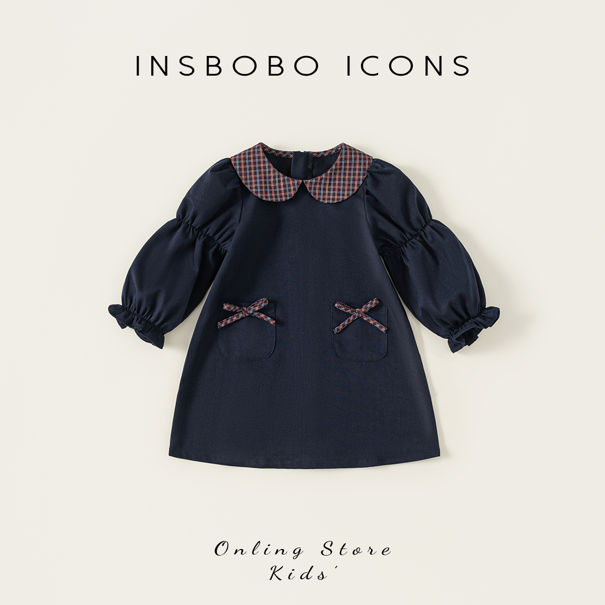 INSbobo儿童娃娃领蝴蝶结连衣裙