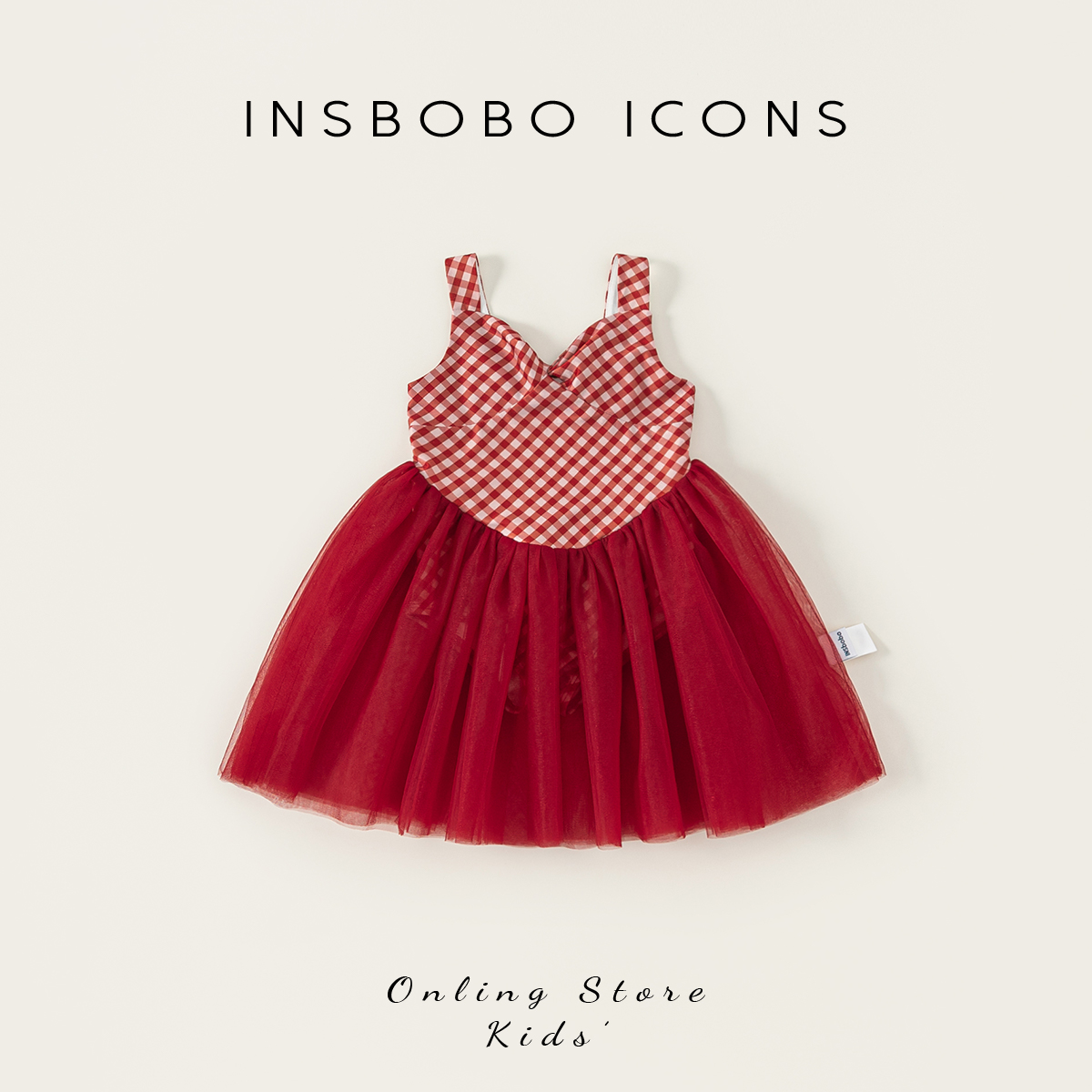 INSbobo儿童格纹拼接网纱泳衣