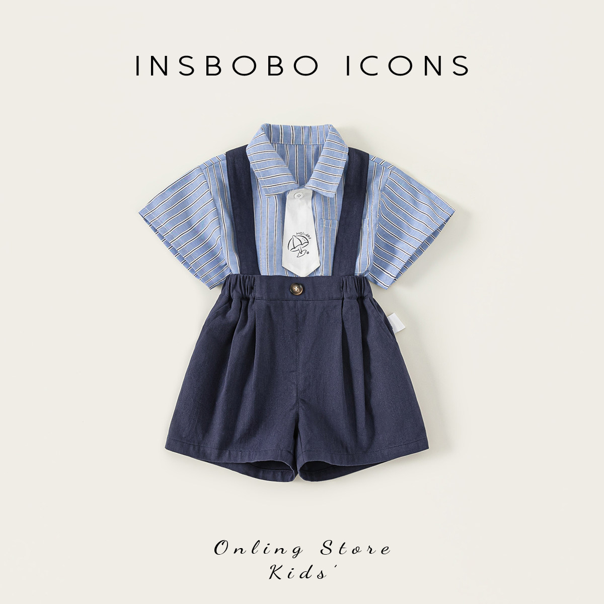 INSbobo男宝宝夏装背带裤套装2026新款婴儿衣服夏季洋气两