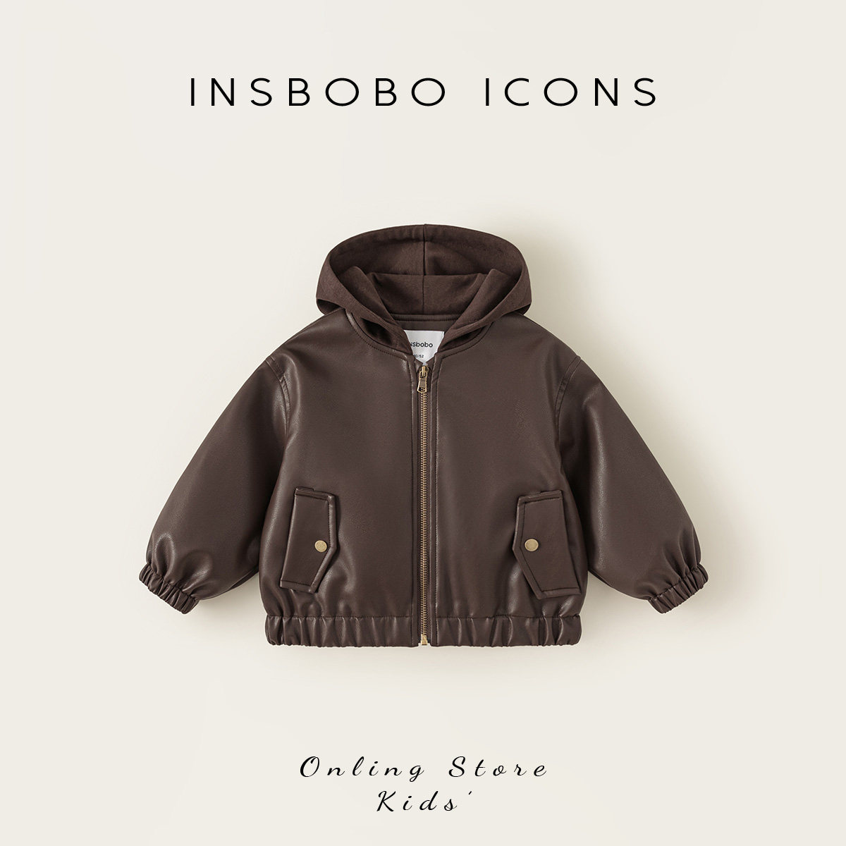 INSbobo儿童外套2026秋季新款男童帅气皮衣女童洋气机车服夹克潮