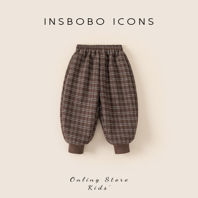 INSbobo儿童简约格子束脚休闲裤