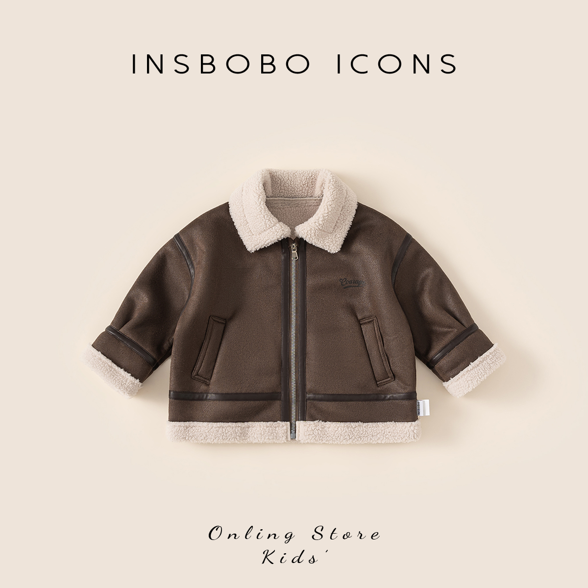 INSbobo儿童翻领字母印花外套冬