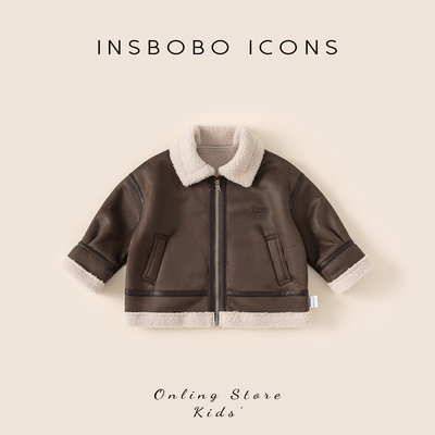 INSbobo儿童翻领字母印花外套冬
