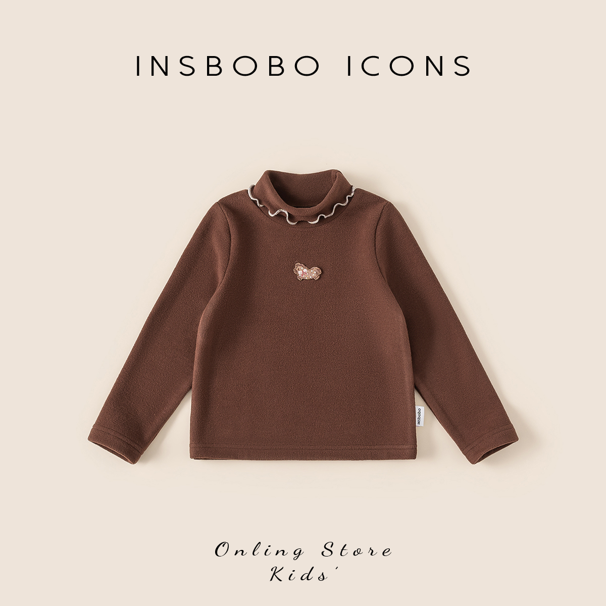 INSbobo儿童半高翻领卡通打底衫