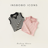 INSbobo女童吊带背心时尚 T恤 条纹女宝短袖 POLO领儿童无袖 上衣经典