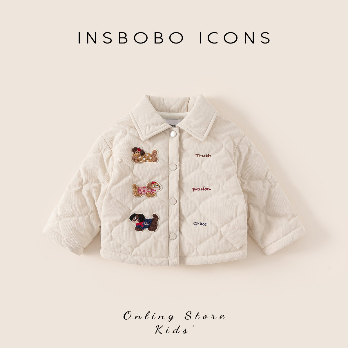 INSbobo儿童翻领可爱贴布绣棉衣