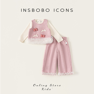 INSbobo女童套装春季女宝马甲三件套2026新款儿童小香风衣服春装