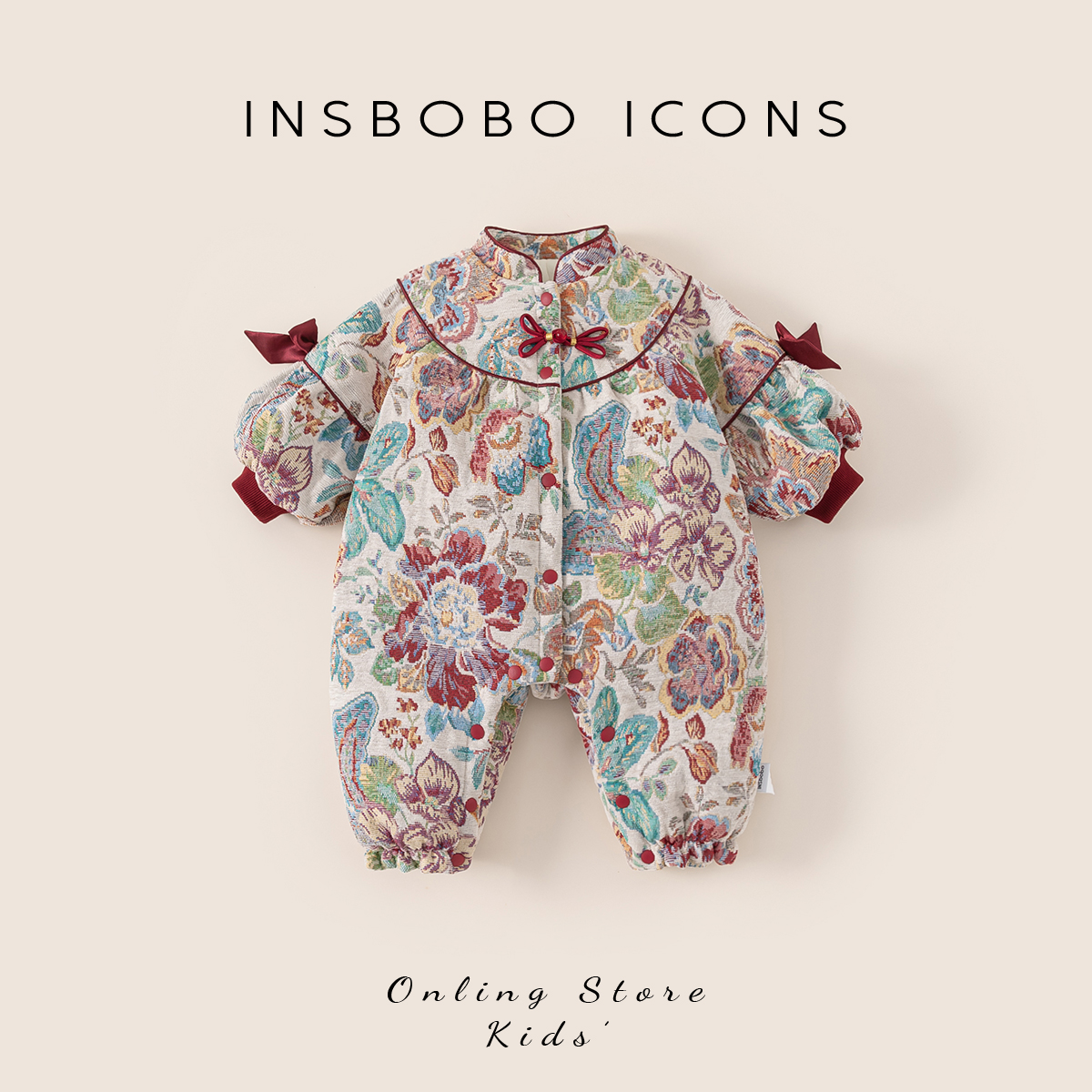 INSbobo儿童立领盘扣装饰爬服