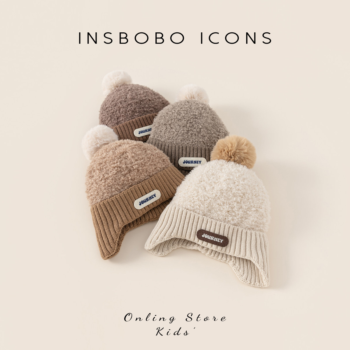 INSbobo儿童帽子女童冬保暖宝宝帽子休闲毛球男童冬季护耳帽防风,童装/婴儿装/亲子装,帽子,淘宝优惠券,粉丝福利购,淘宝优惠卷