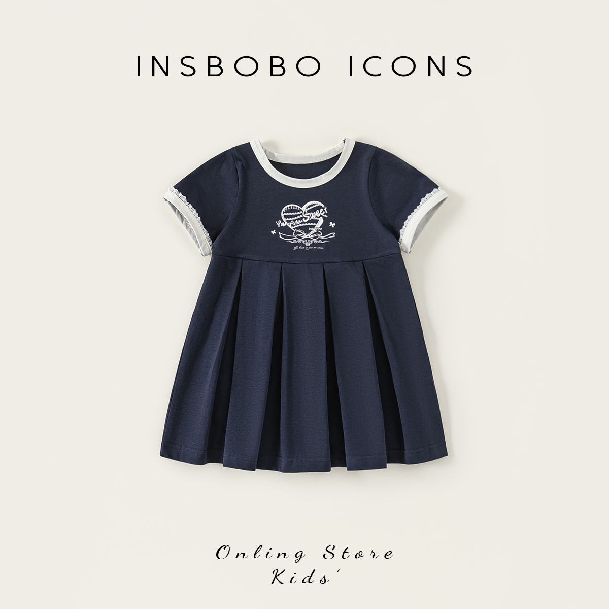 INSbobo儿童印花蕾丝连衣裙