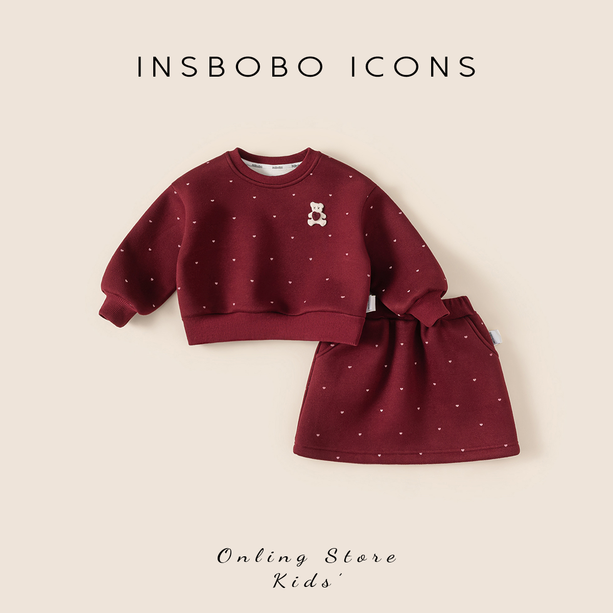 INSbobo儿童爱心波点卫衣套装