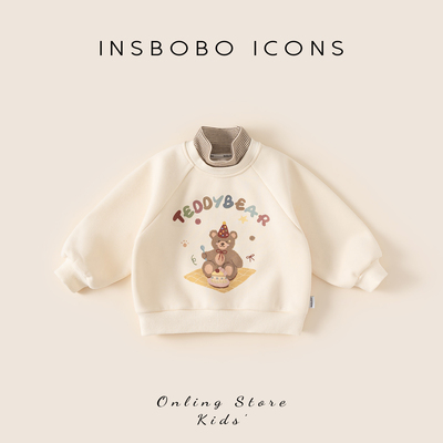 INSbobo儿童拼接卡通印花卫衣