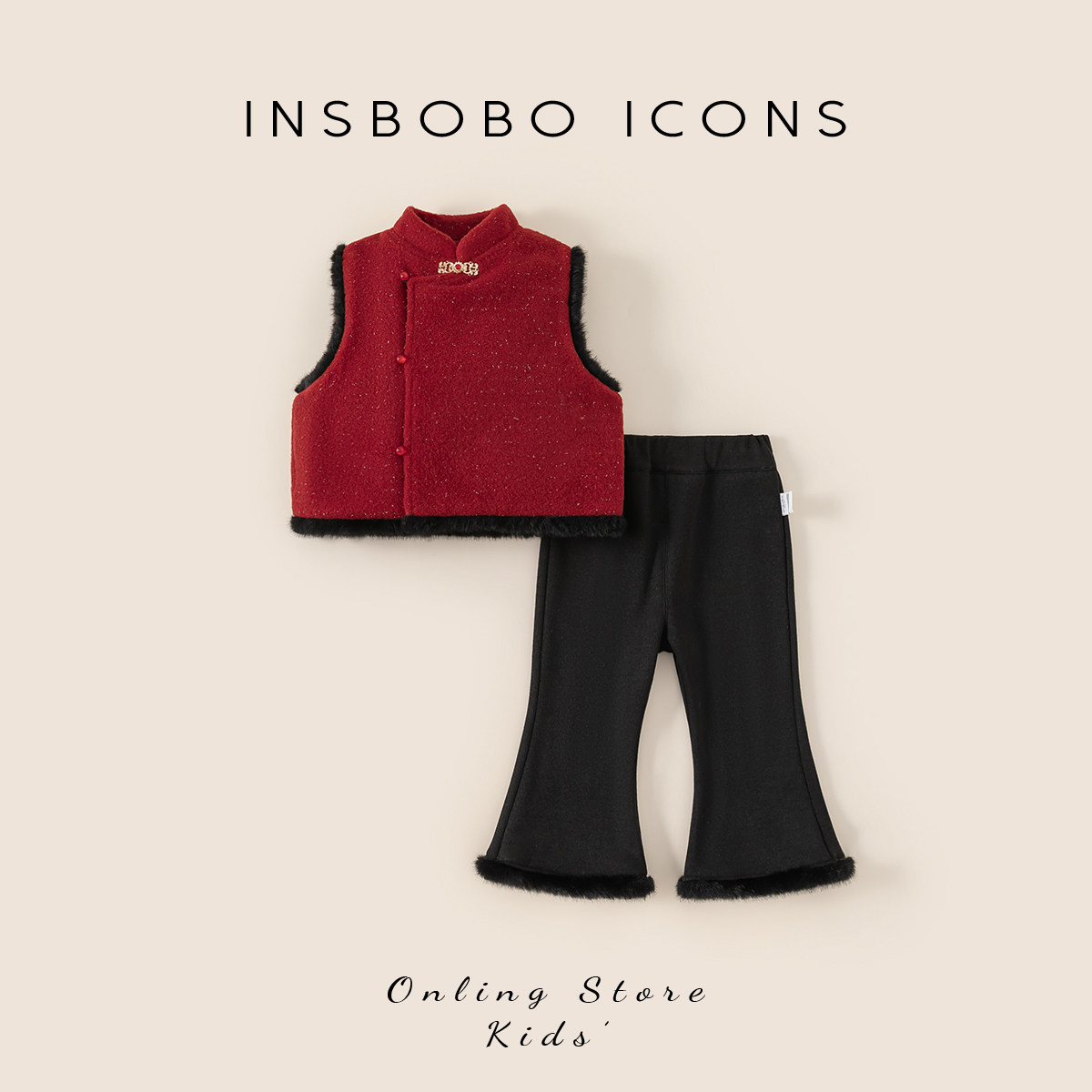 INSbobo汉服女童唐装2025冬装新款红色女宝拜年服儿童中式