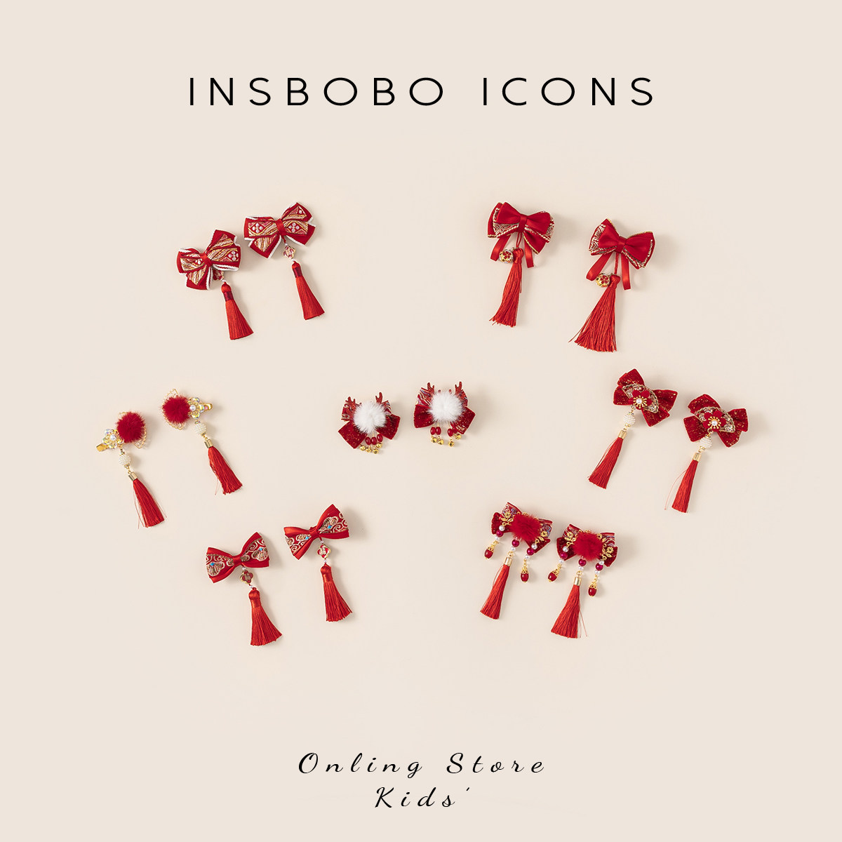 INSbobo儿童发夹女童红色发饰宝宝新年头饰婴儿过年蝴蝶结发卡潮,童装/婴儿装/亲子装,发饰,淘宝优惠券,粉丝福利购,淘宝优惠卷