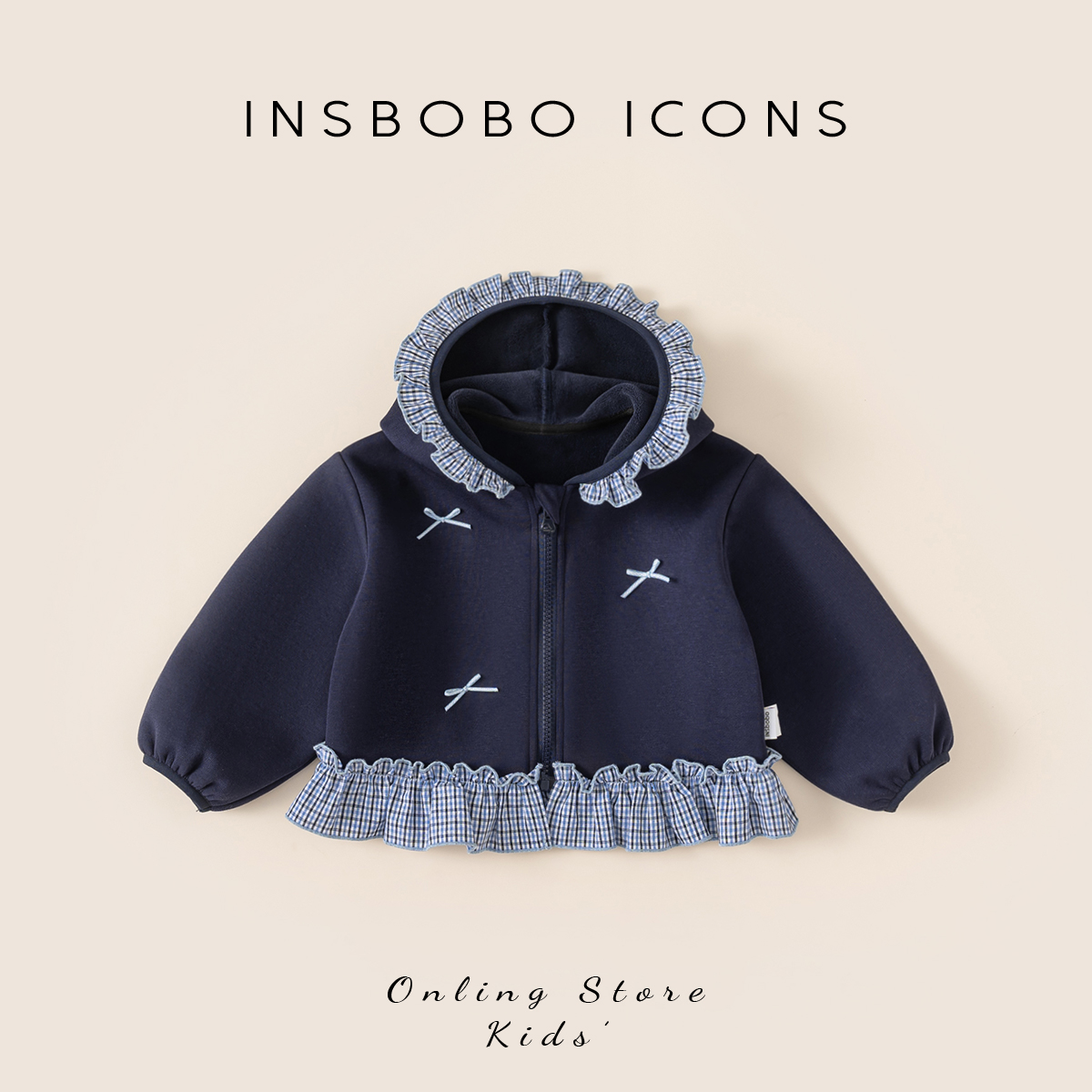 INSbobo儿童蝴蝶结装饰拼接外套
