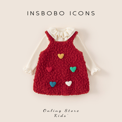 INSbobo儿童花边领背带套装裙