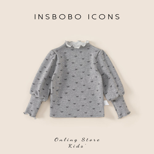 INSbobo儿童蝴蝶结木耳边打底衫