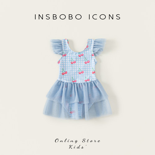 INSbobo儿童格子印花连体泳衣