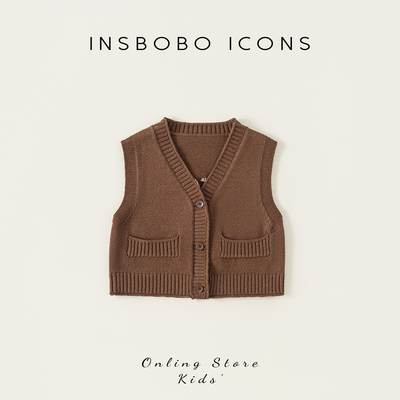 INSbobo儿童卡通双口袋毛衣马甲