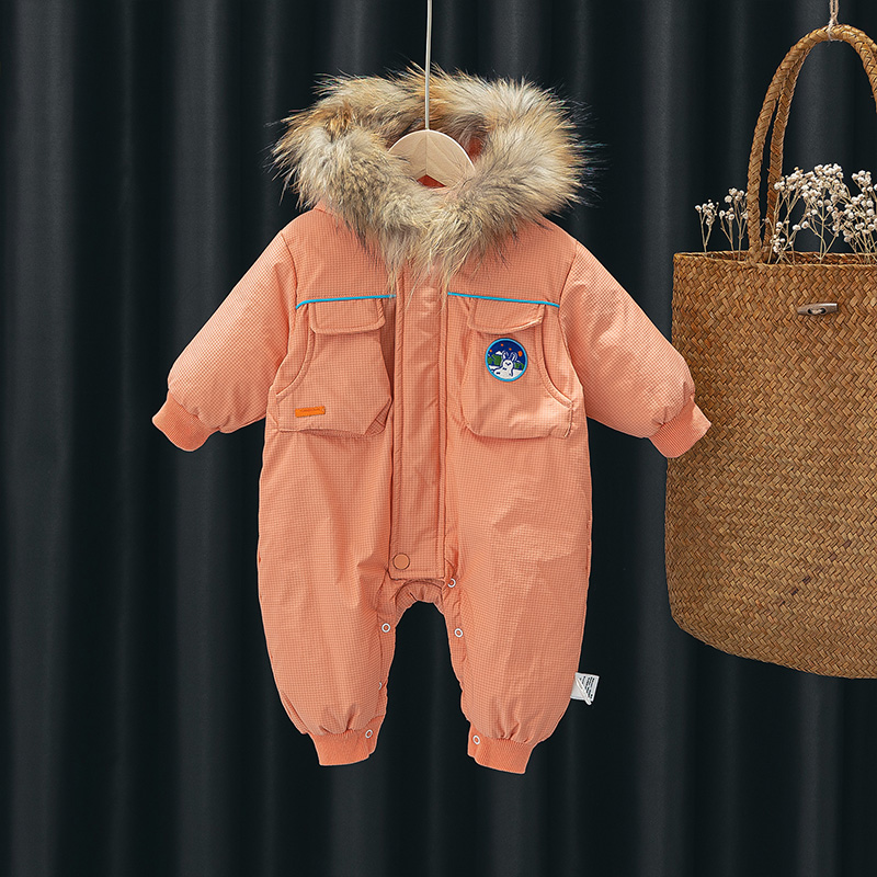 新款男宝宝加厚保暖羽绒连体衣