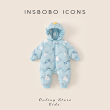 婴儿羽绒服男宝羽绒连体衣外出加厚冬装宝宝90白鸭绒童装冬季衣服