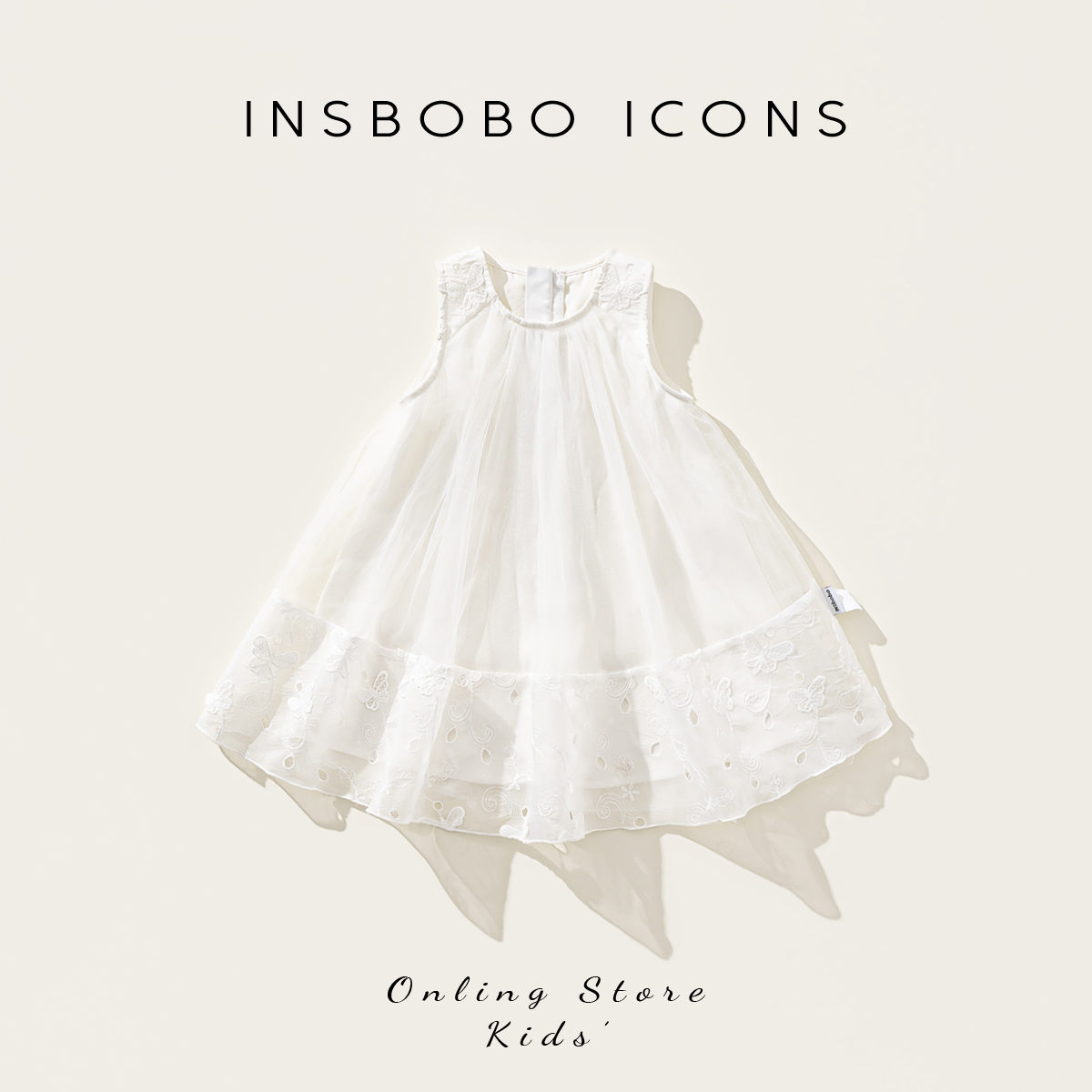 INSbobo儿童拼接绣花无袖连衣裙