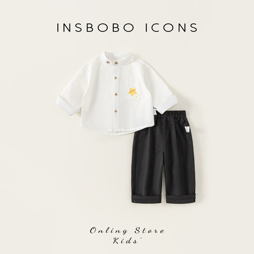 INSbobo儿童口袋印花衬衫套装