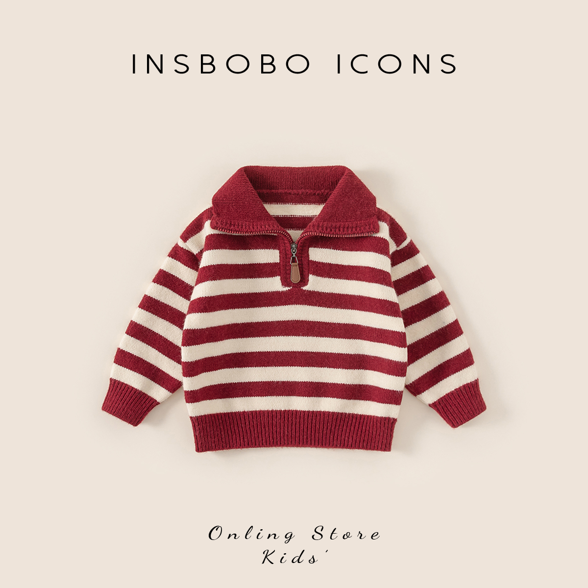 INSbobo儿童撞色条纹拉链毛衣冬