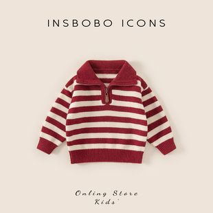 男童毛衣男宝宝年服儿童红色新年衣服宝宝过年上衣女童春季针织衫