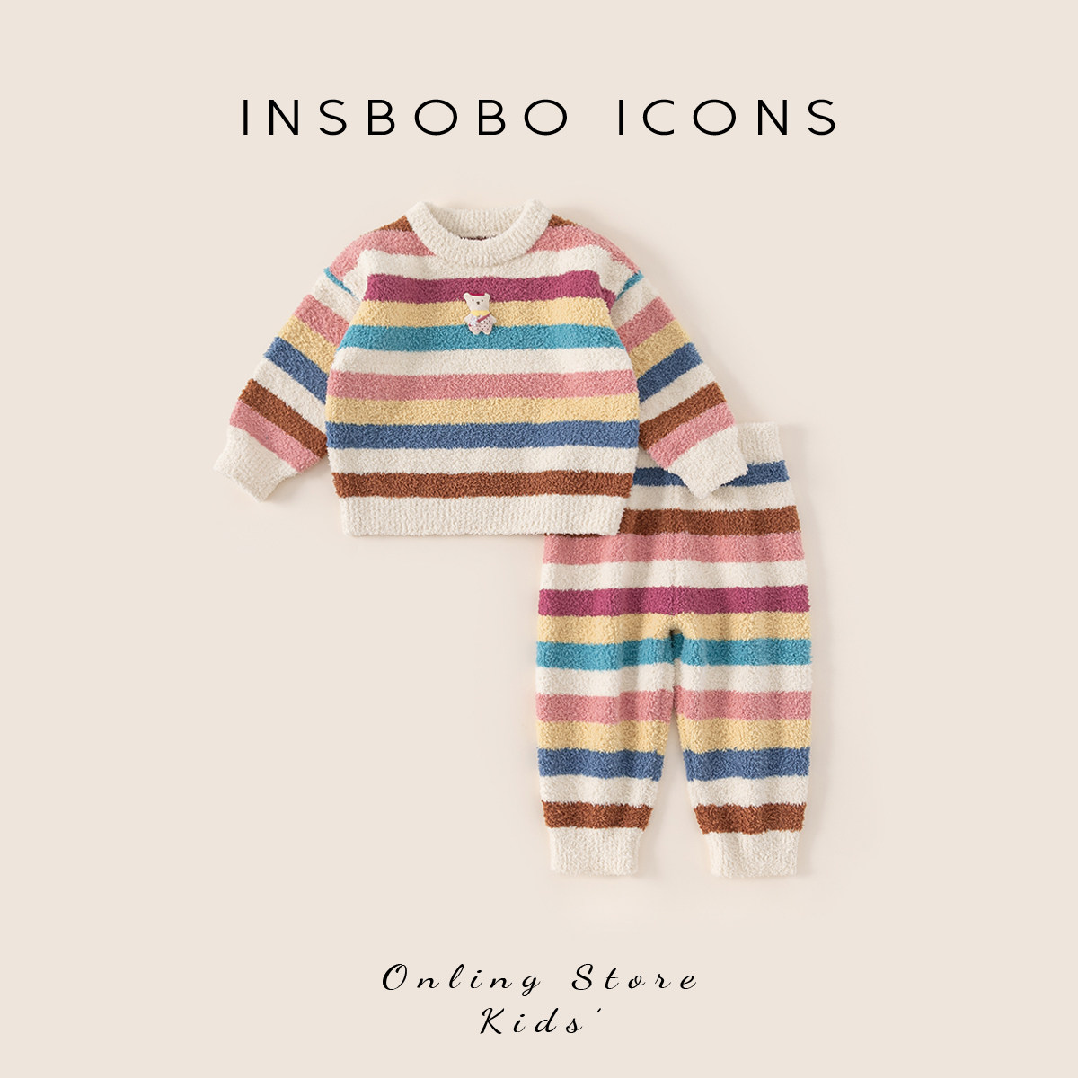 INSbobo儿童条纹毛衣家居服套装图片